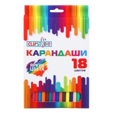 Карандаши 18 цветов шестигранные заточ., пластик, улучшенное письмо, в карт.коробке ClipStudio